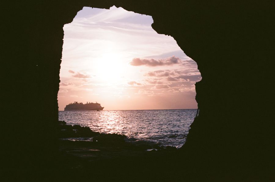 Sunset through a broken wall